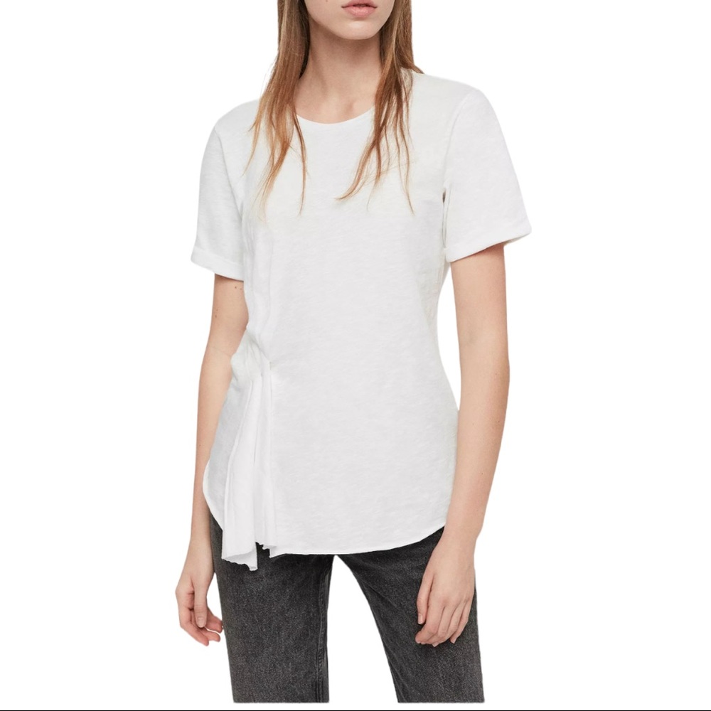 All Saints Robi Pleated Detail Tee In Chalk White (S)